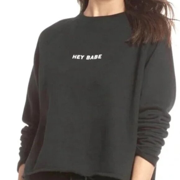 Brunette The Label  Pink Hey Babe Cropped Crewneck Sweatshirt XS/S - Picture 2 of 12